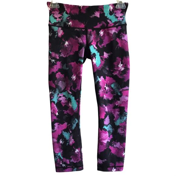 Lululemon Wunder Under Crops Midnight Bloom Leggings Size 4 Yoga Running Tights - Picture 6 of 13